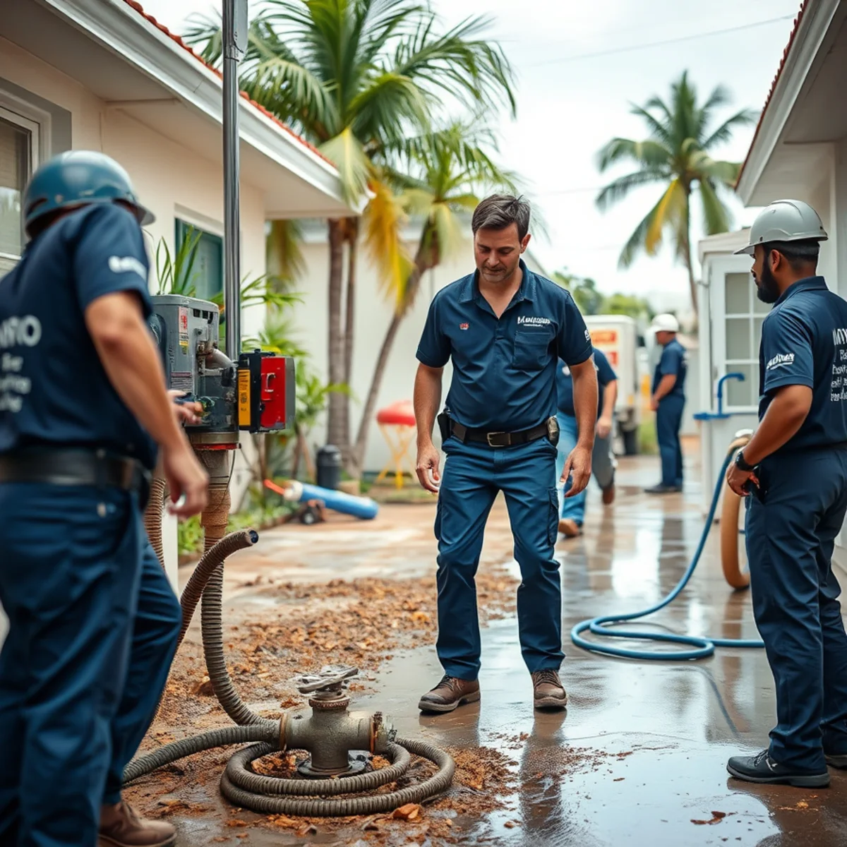 Miami homeowner shutting off the main water valve after a burst pipe