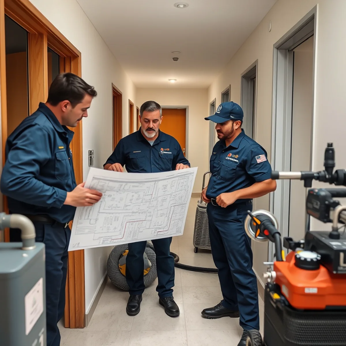Miami condo manager and owner reviewing water damage between units