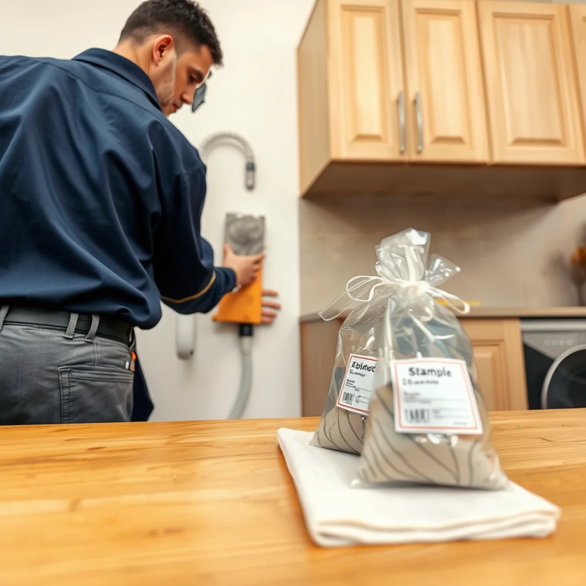 Fire and smoke damage restoration technician detail-cleaning soot inside a Miami kitchen