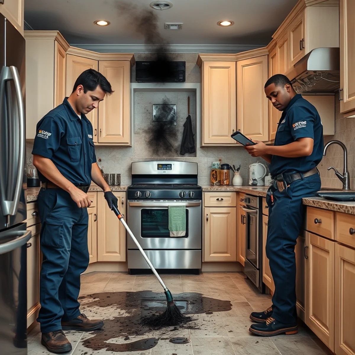 Fire and smoke damage restoration team cleaning a Miami property
