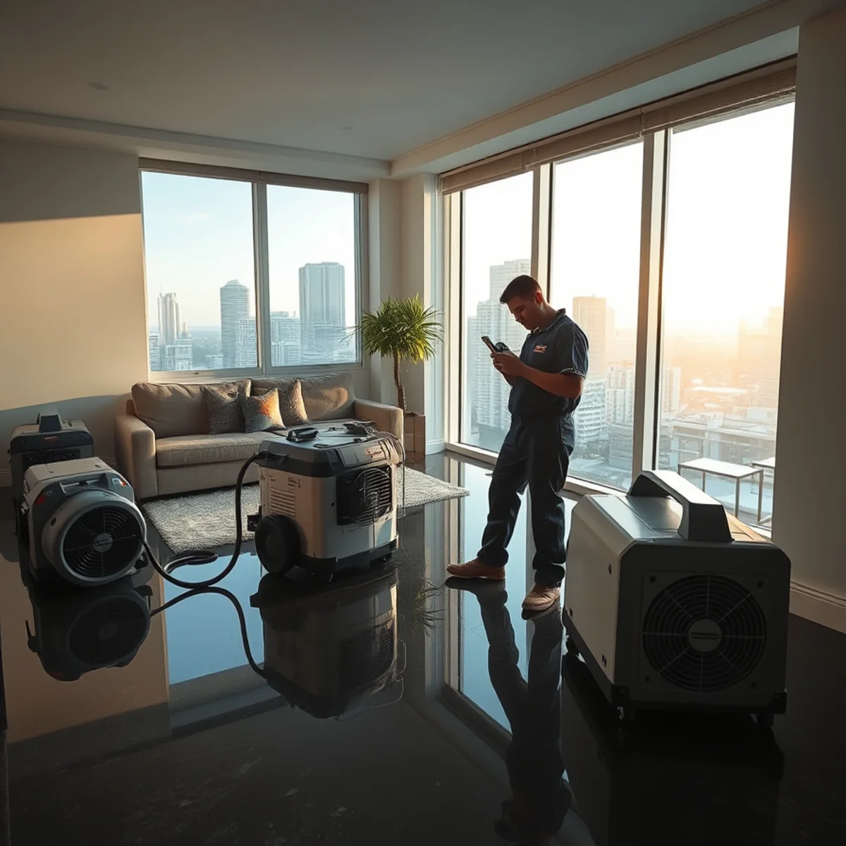 Restoration technician extracting water from a Miami home after an emergency