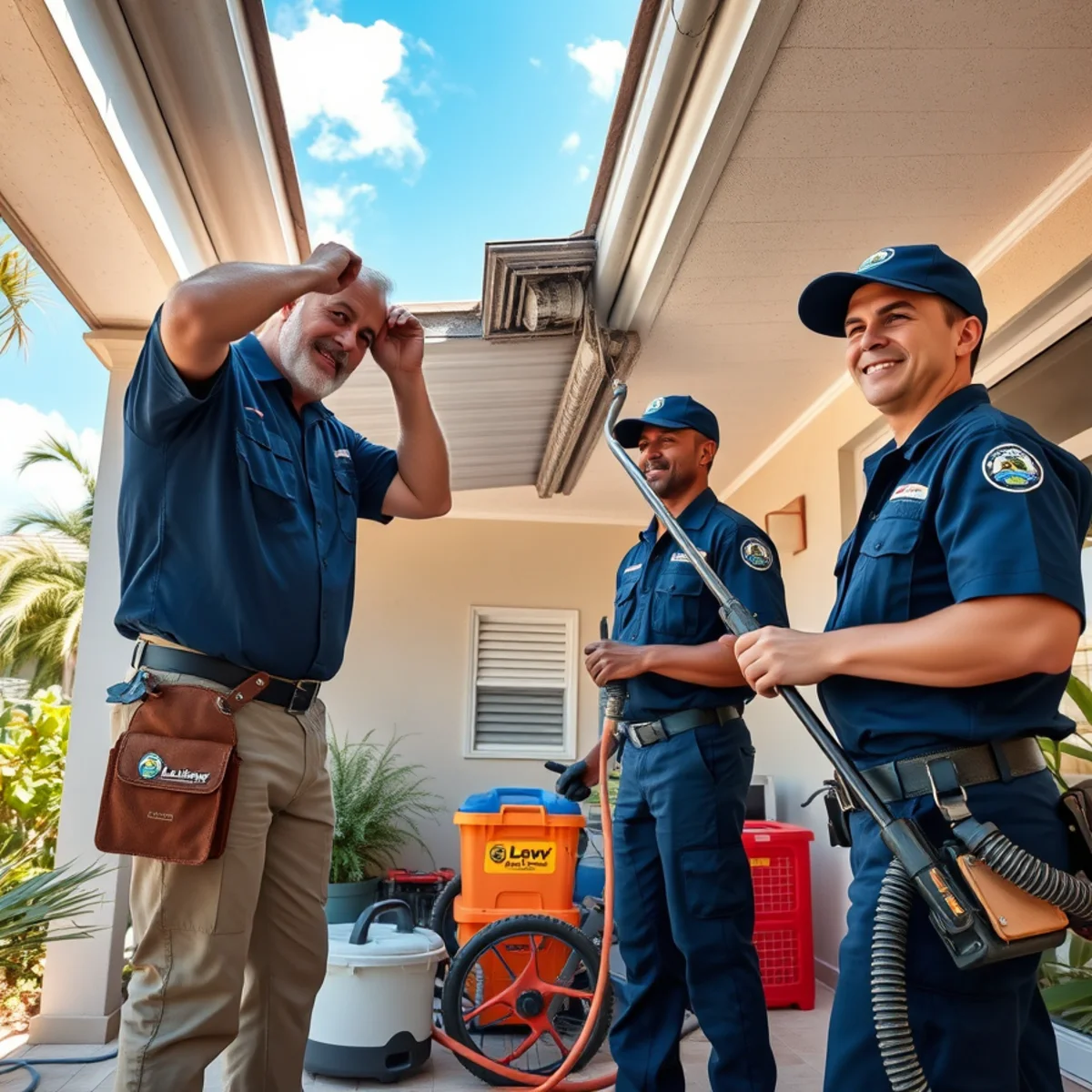 Miami homeowner preparing roof drains and shutters before hurricane season