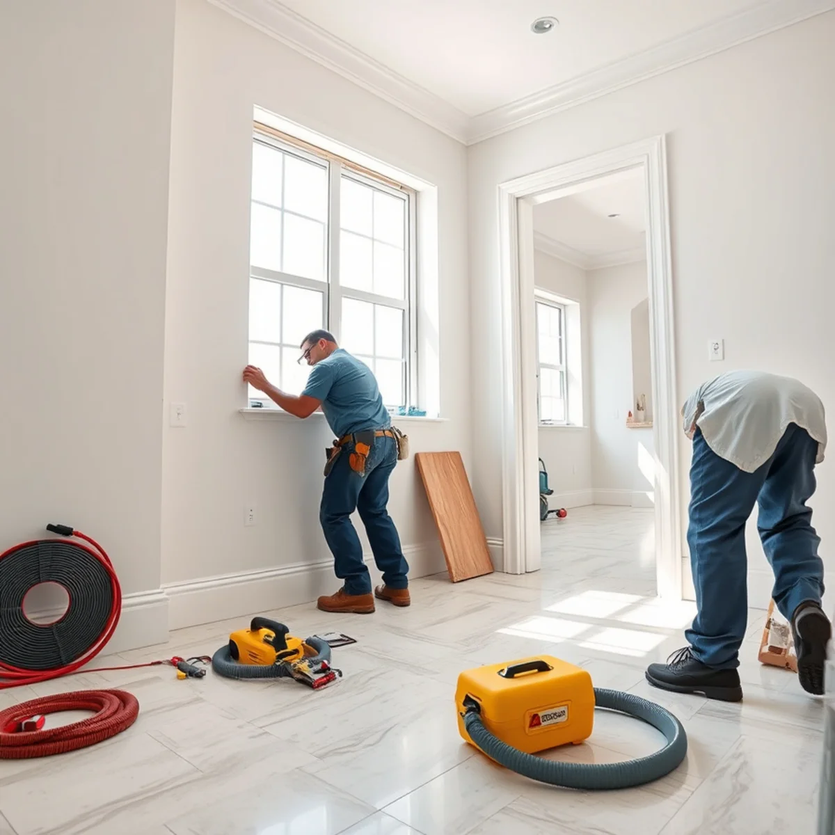 Craftsperson completing water damage reconstruction in a Miami home