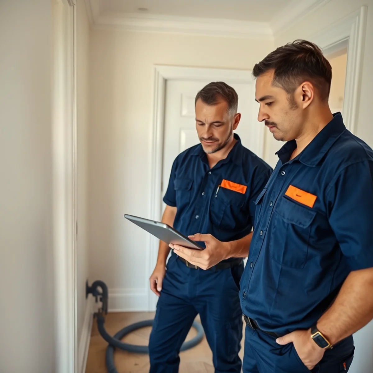 Miami homeowner completing a water damage repair walkthrough with a restoration project manager