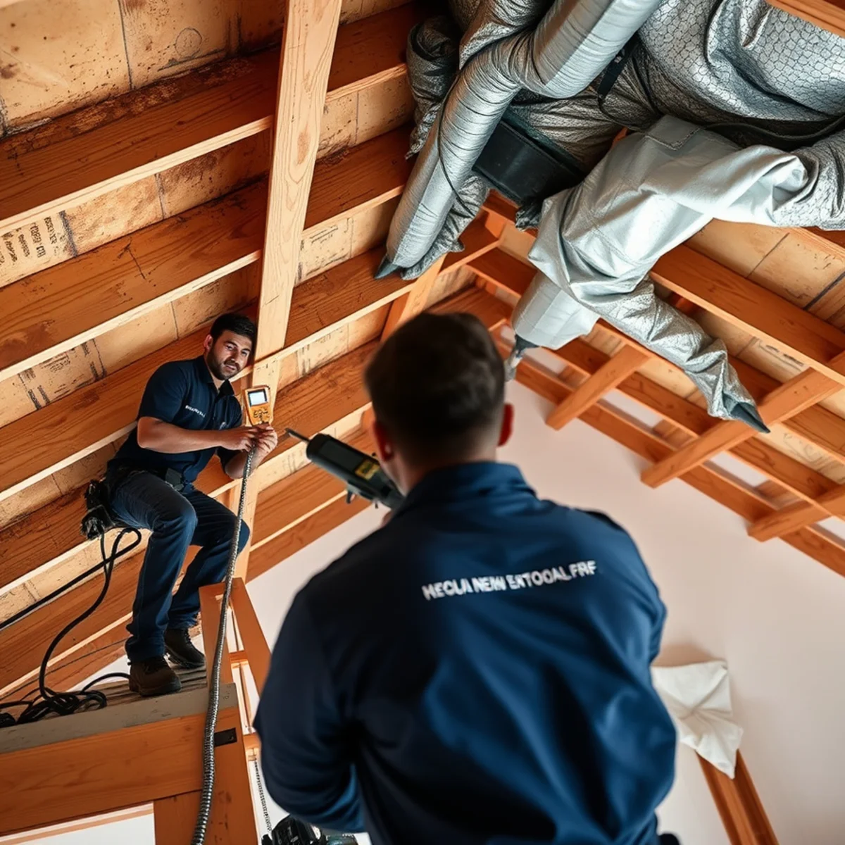 Miami roof leak restoration technician inspecting attic and ceiling moisture after wind-driven rain