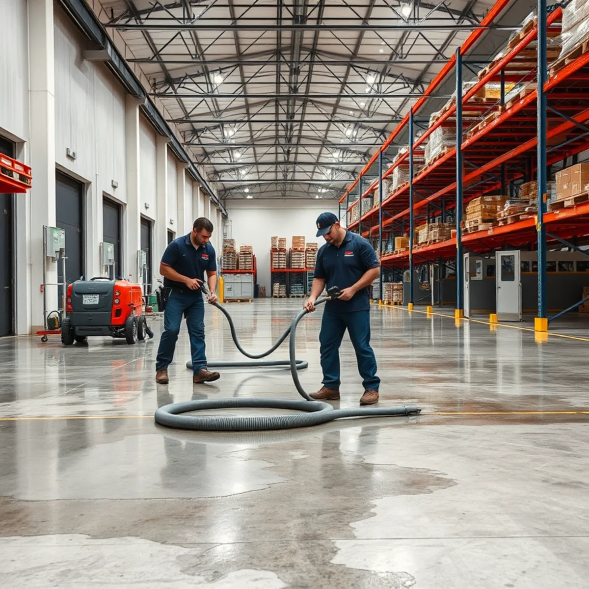 Commercial water extraction crew inside a Doral warehouse