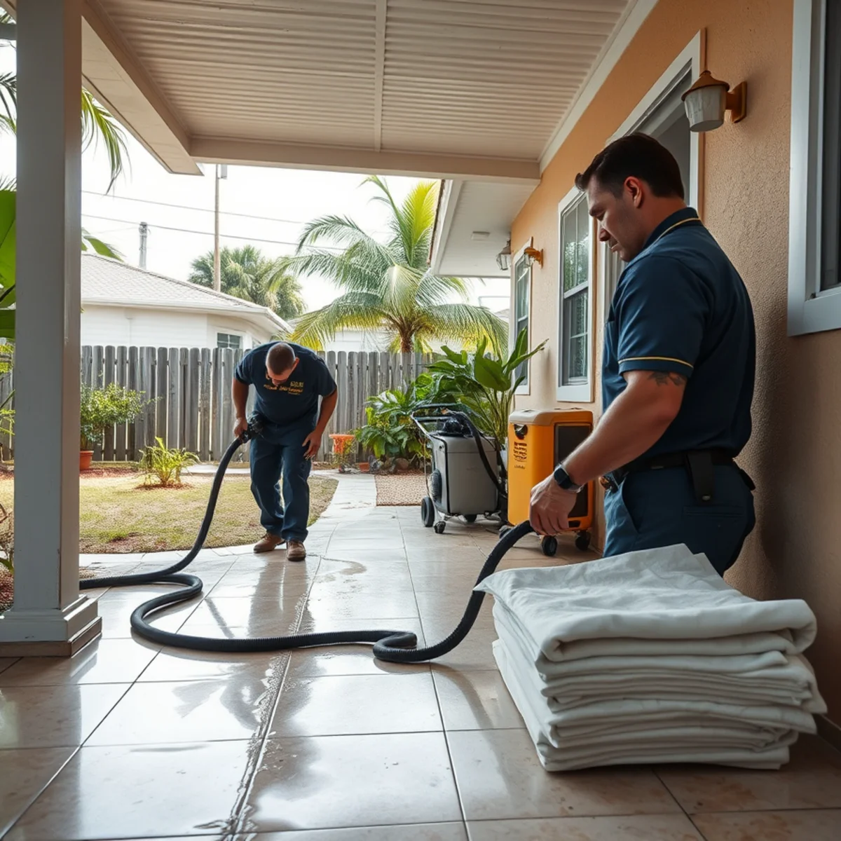 Hialeah water damage restoration crew working inside a single-family homes near Hialeah Park