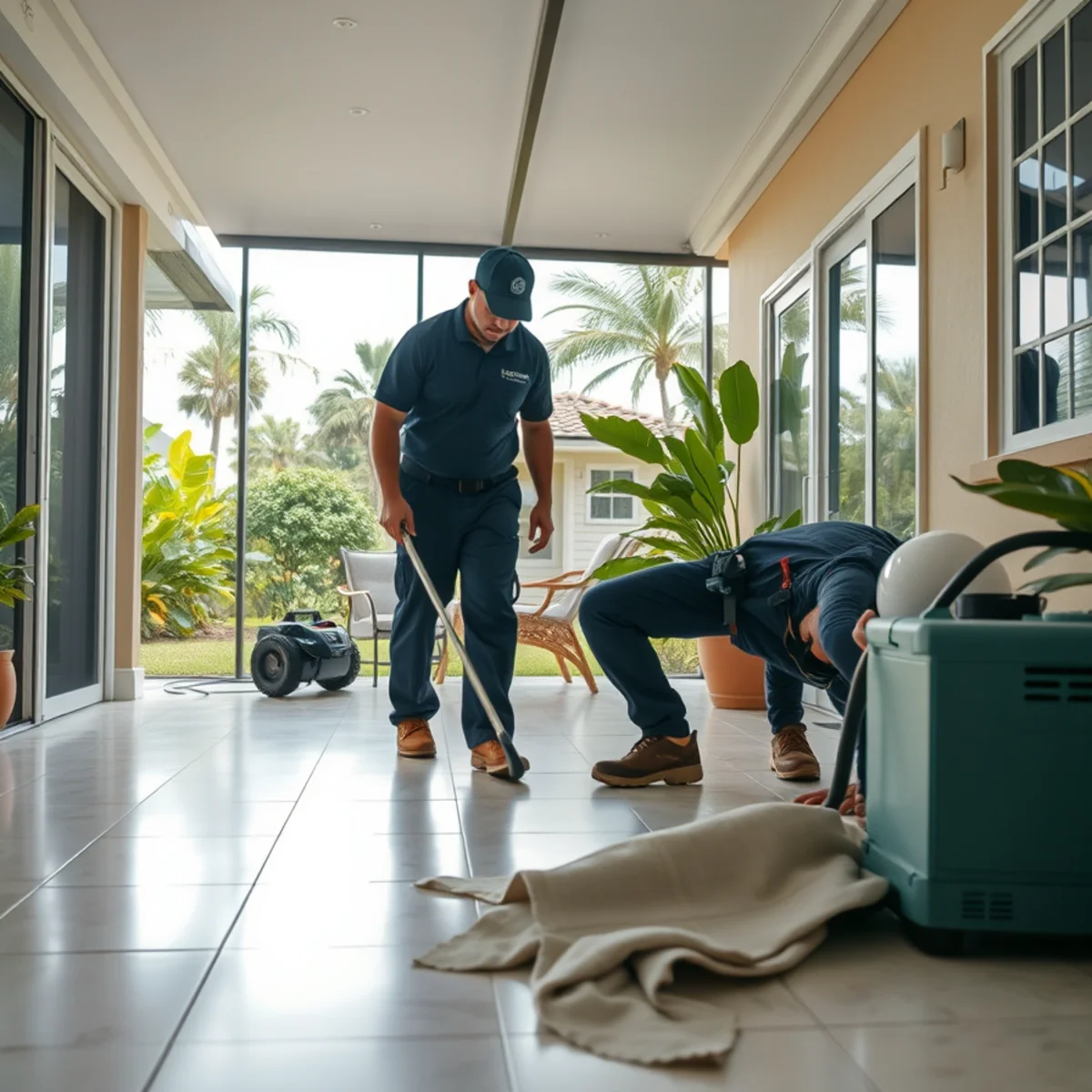 Homestead water damage restoration crew working inside a single-family homes near Downtown Homestead