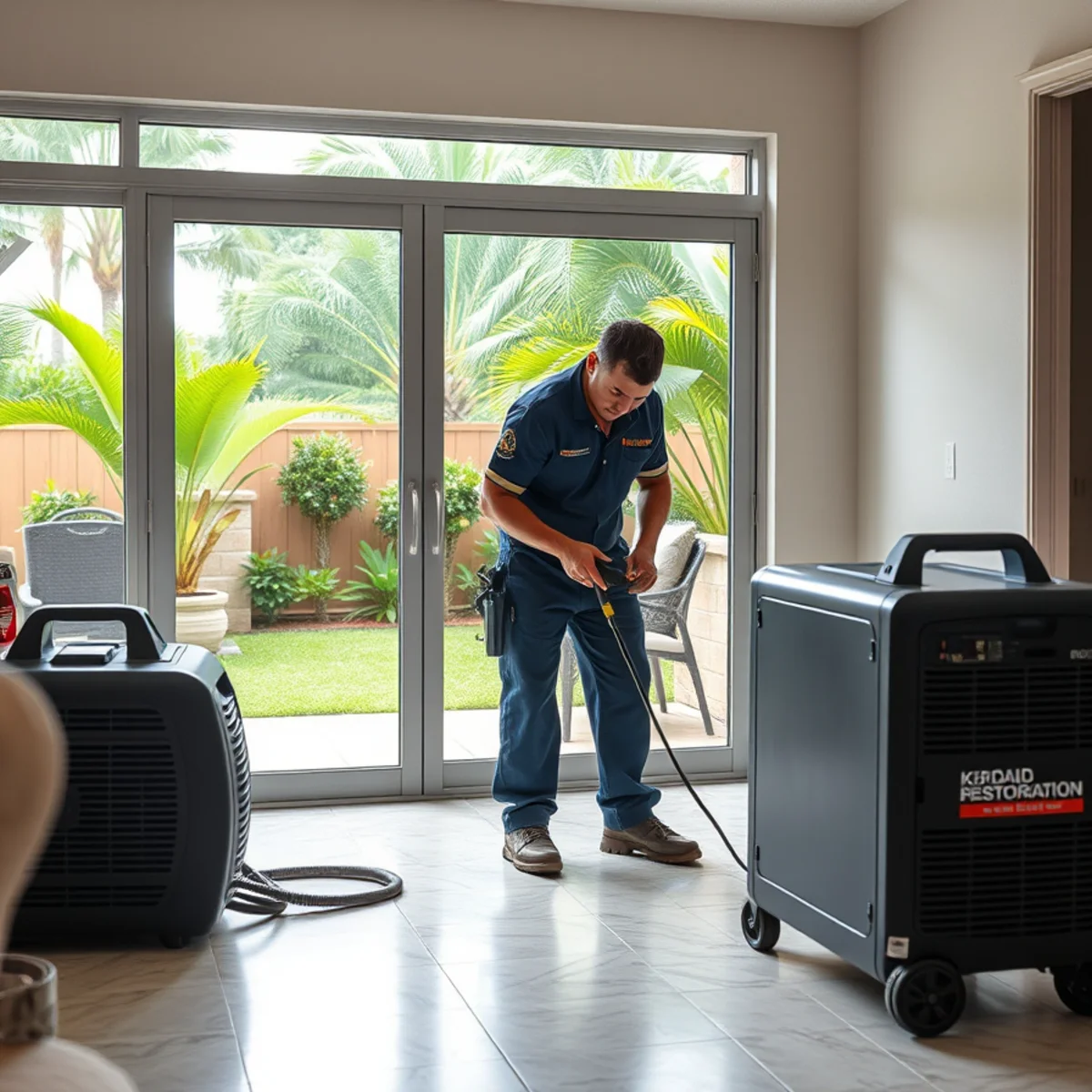 Water damage drying equipment in a Kendall home