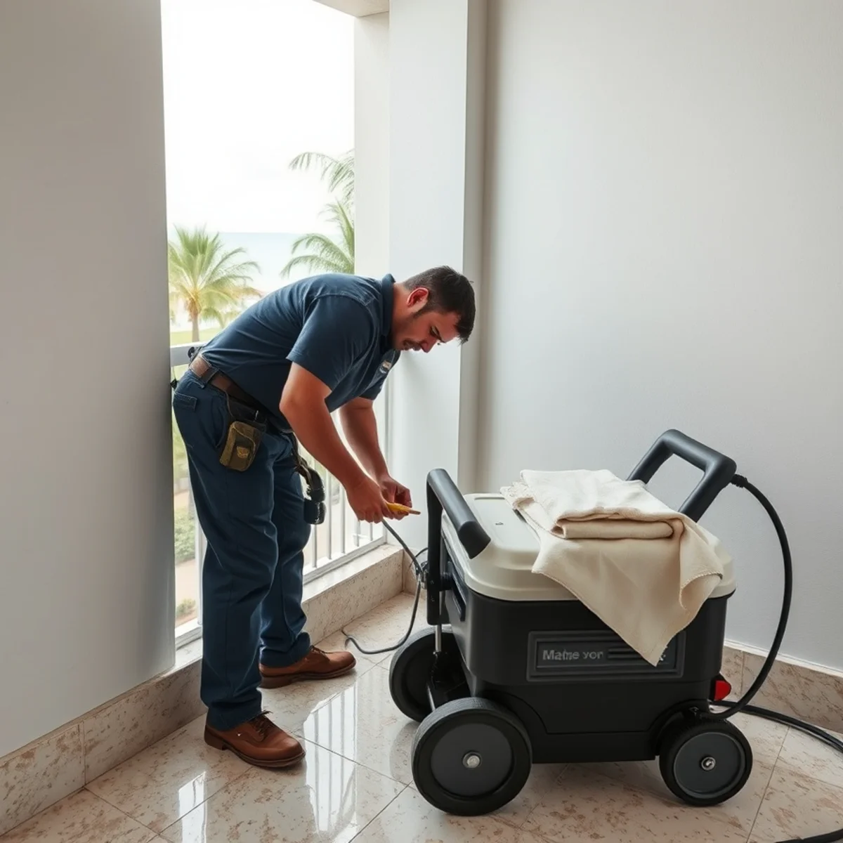 Miami Beach water damage restoration crew working inside a high-rise condominiums near South Beach
