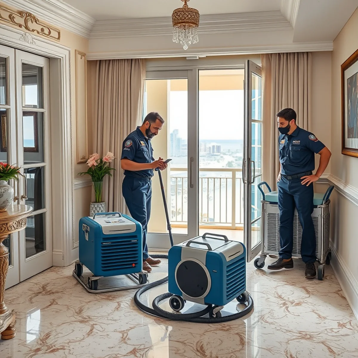 Water damage restoration technician at a Miami Beach condo
