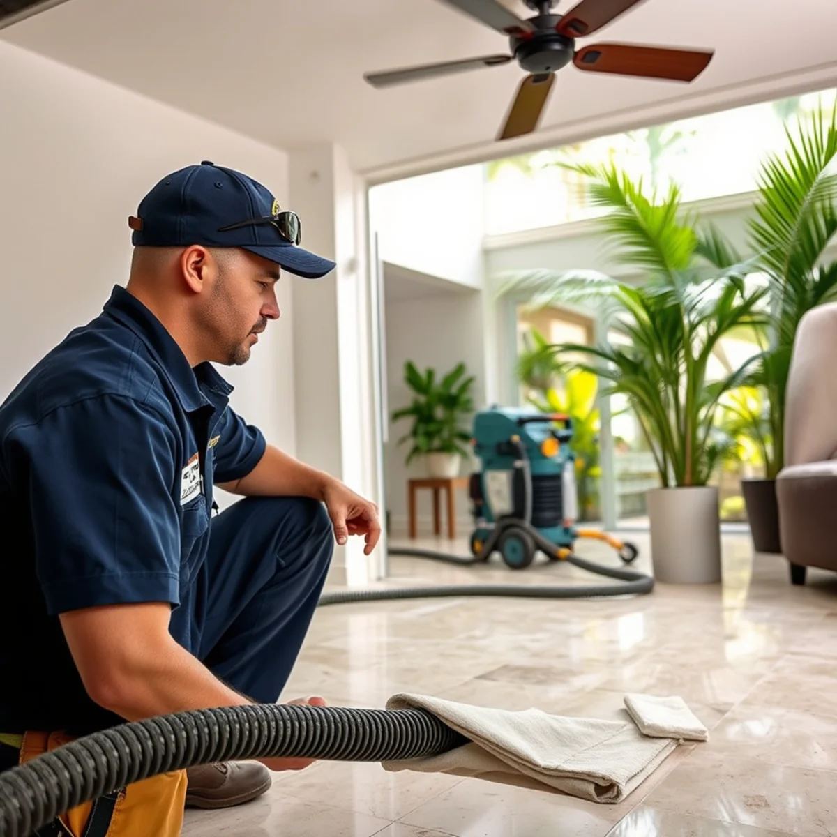 Miami Gardens water damage restoration crew working inside a single-family homes near Hard Rock Stadium