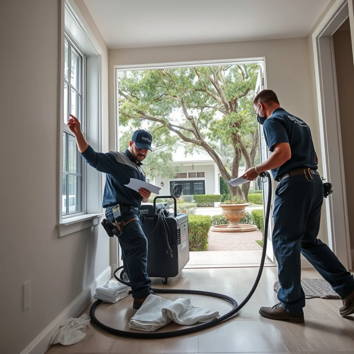 South Miami water damage restoration crew working inside a older homes near Sunset Place