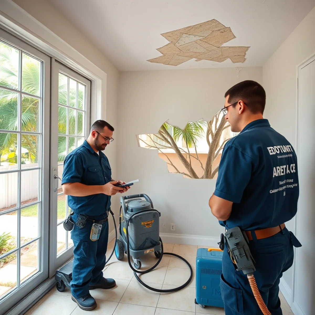 Water damage restoration crew in a South Miami home