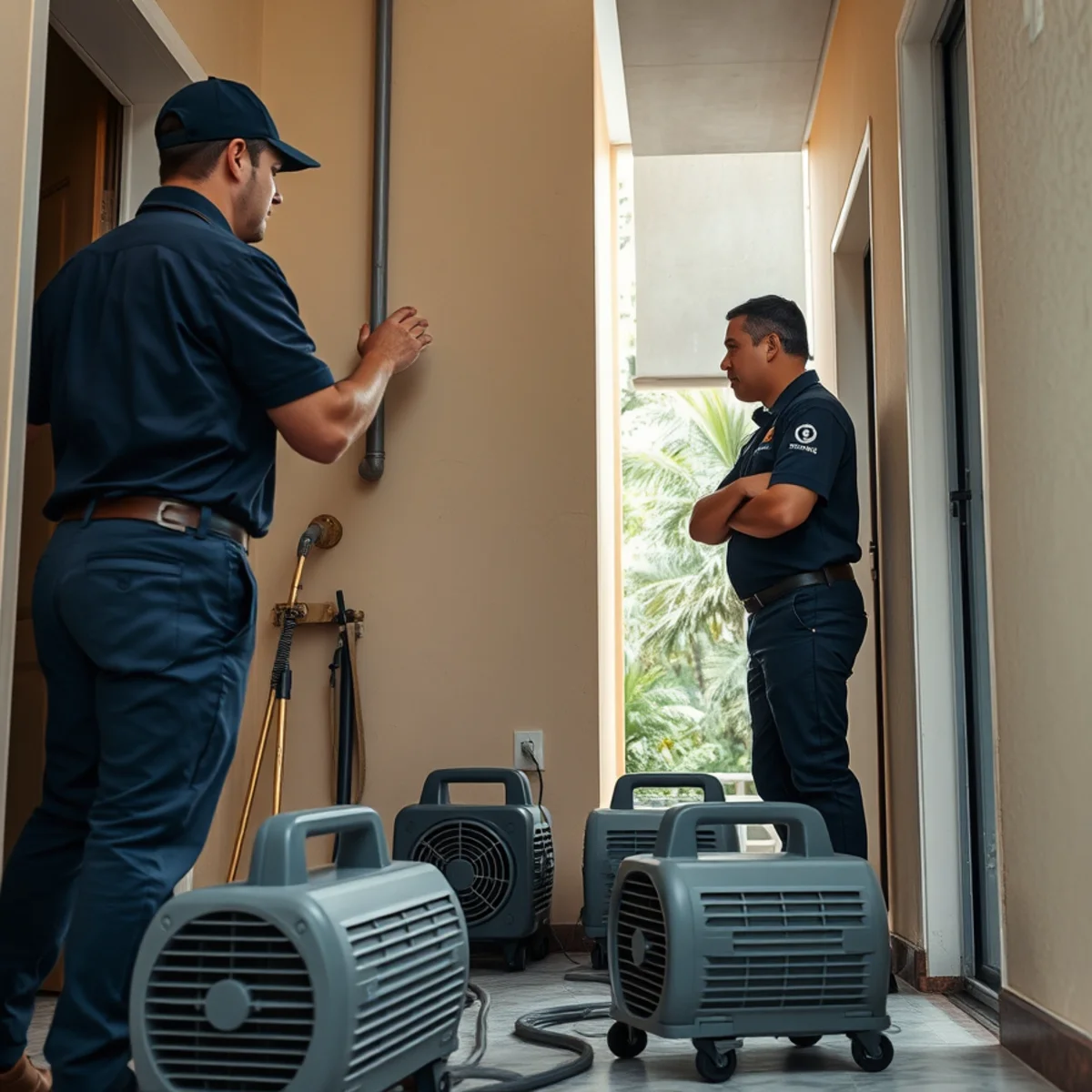 Sweetwater water damage restoration crew working inside a apartments near Florida International University